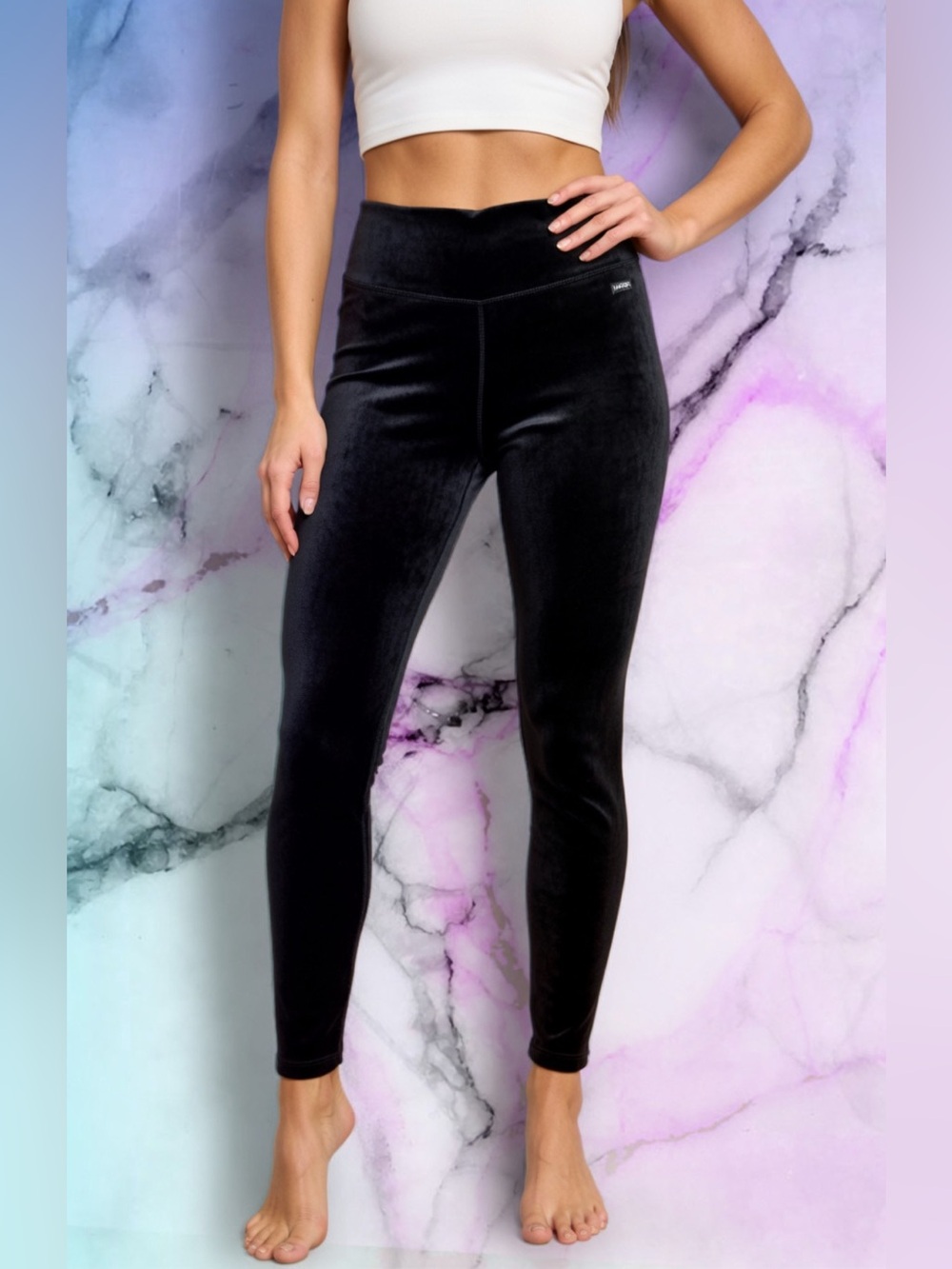 Danskin Black Velvet High-Waist Leggings size Large